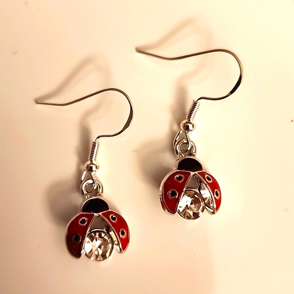 LADY BUG GLAMOUR EARRINGS SIMULATED DIAMOND